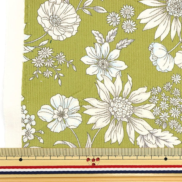 [De la cantidad 5] Fabric "21W Corduro estampado Patrón floral Oliva Amarillo 38095-2C"