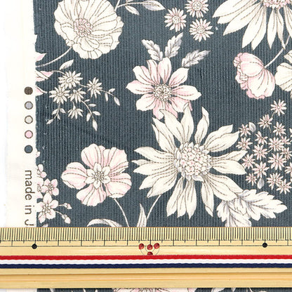 [De la cantidad 5] Fabric "21W Corduro Patrón de flores de impresión Ash Gray 38095-2d"