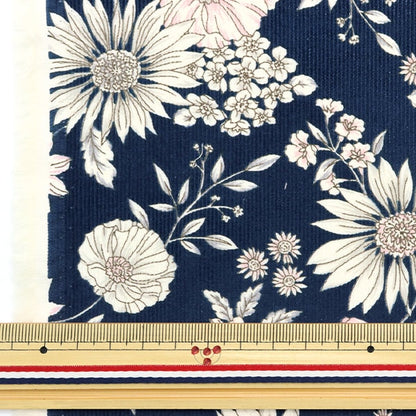 [De la quantité 5] Tissu "21W Corduro Print Flower Pattern Navy 38095-2E"