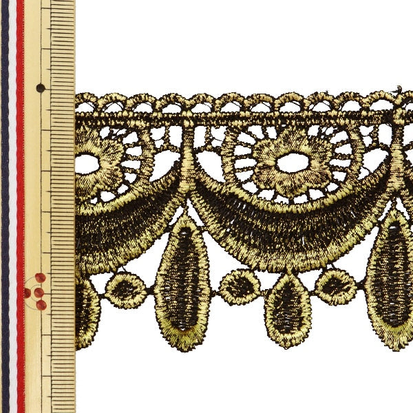 [De quantité 5] lame d'artisanat "Large de dentelle métallique d'environ 6,4 cm d'or GY-99-6G"