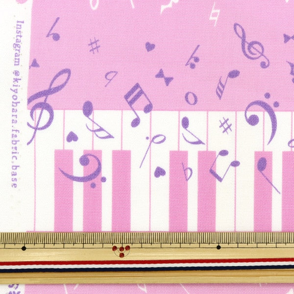 [From quantity 5] Fabric 『Oxford Piano border pink MOWF-137-P]