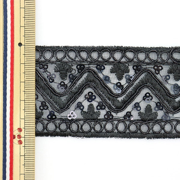 [From quantity 5] HandicraftTrim "embroideryTrim Black about 5cm width ISY-6-21-169]