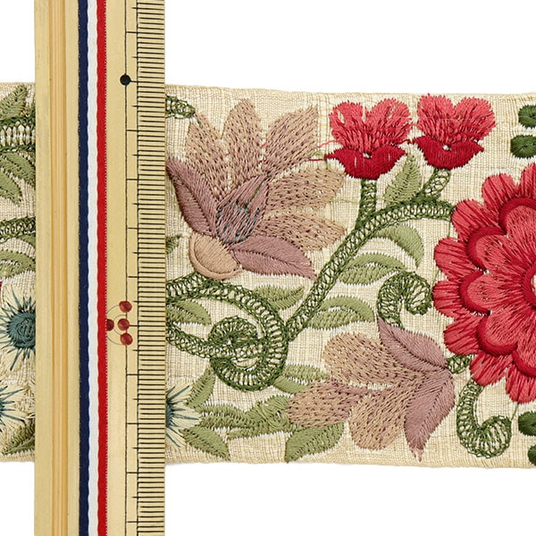 【数量5から】 手芸ブレード 『2022 インド刺繍ブレード ベージュ×ピンク 42941B』