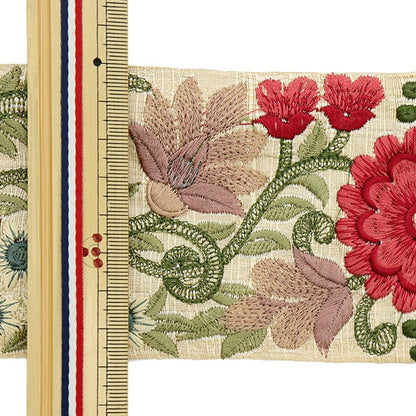 【数量5から】 手芸ブレード 『2022 インド刺繍ブレード ベージュ×ピンク 42941B』