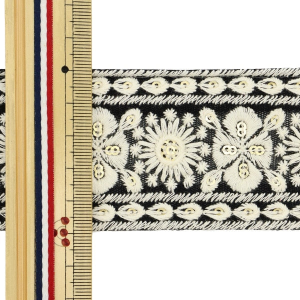 [Aus Menge 5] HandwerkBesätze 『2022 Indischer Stickereibesatz Schwarz 43658a]