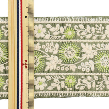 【数量5から】 手芸ブレード 『2022 インド刺繍ブレード グリーン 43733B』