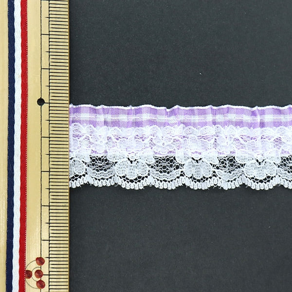 [From quantity 5] frillsRibbonTape "Gingham Frill Murasaki CR15302"