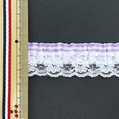 [From quantity 5] frillsRibbonTape "Gingham Frill Murasaki CR15302"
