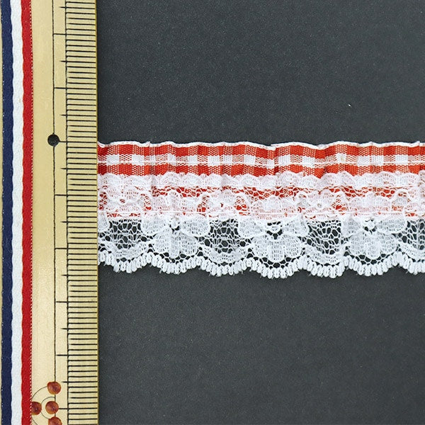[From quantity 5] frillsRibbonTape "Gingham Frilled Aka CR15302"