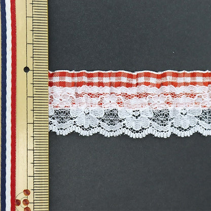 [From quantity 5] frillsRibbonTape "Gingham Frilled Aka CR15302"