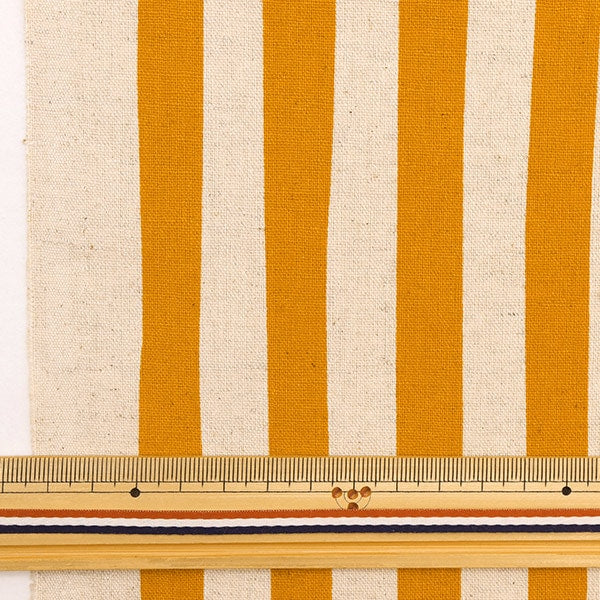 [From quantity 5] Fabric "Cotton hemp canvas stripe mustard 88187-3-6"