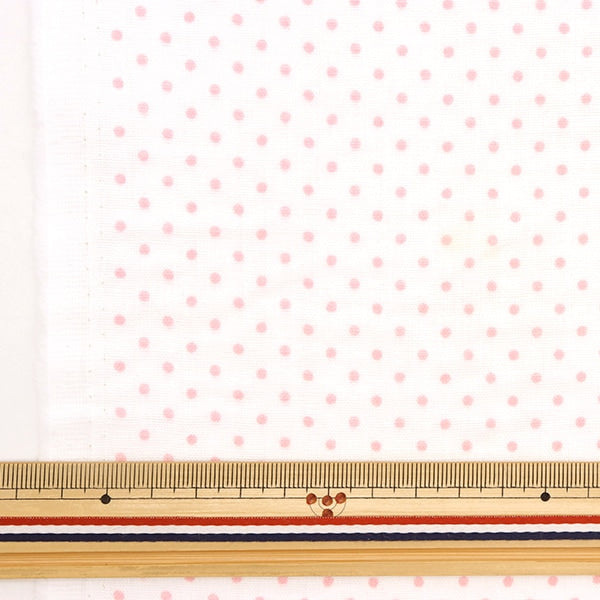 [From quantity 5] Fabric 『double gauze Polka dotsPattern Shiro x Pink 88182-1-1]