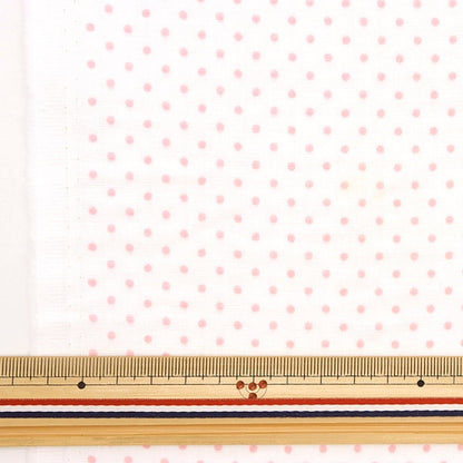 [From quantity 5] Fabric 『double gauze Polka dotsPattern Shiro x Pink 88182-1-1]