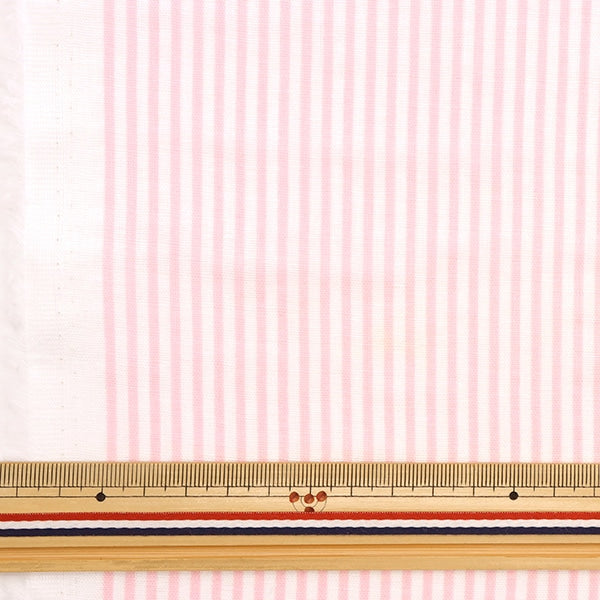 [From quantity 5] Fabric 『double gauze Stripe Pink x Shiro 88182-2-1]