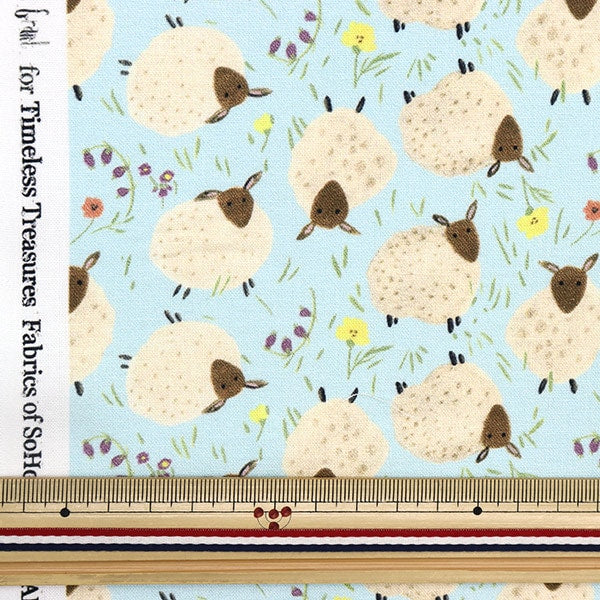 [From quantity 5] Fabric "USA cotton sheep and wild grass pattern CD1553-SKY"