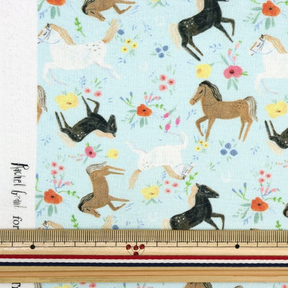 [Dalla quantità 5] tessuto "USA Cotton Ranch Horse Pattern CD1555-SKY"