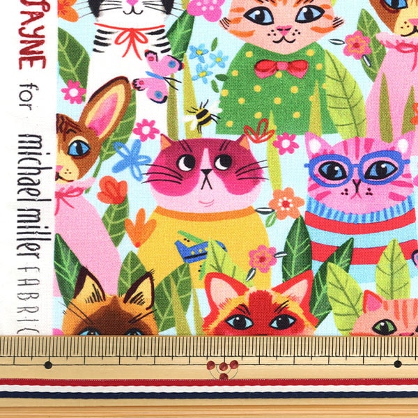 数量5から】 生地 『USAコットン FUNNY FELINES ブルー DDC10613-BLUE