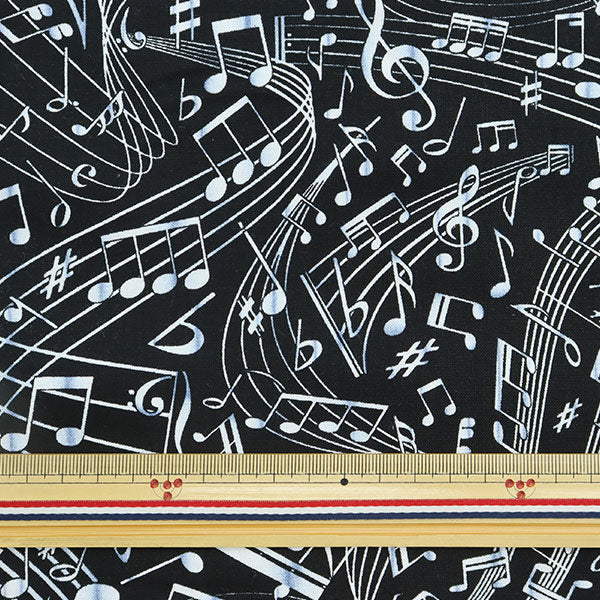 [From quantity 5] Fabric "USA cotton music notebook pattern C7587-black"