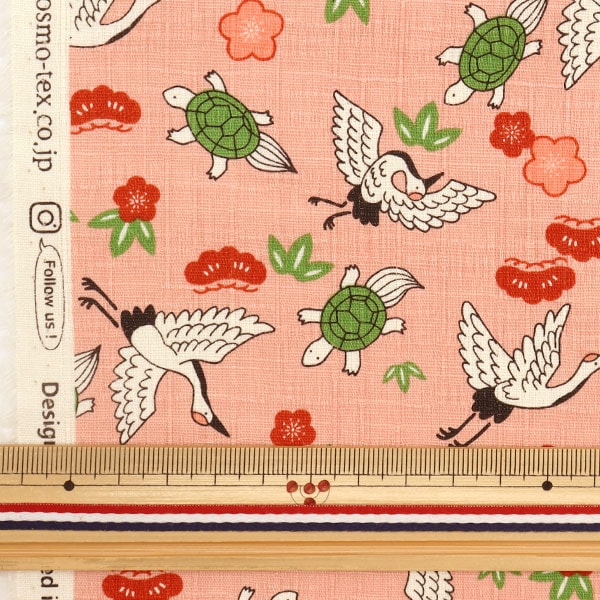 [수량 5에서] 천・원단 "Dobby Japanese Pattern Fukufuku Tsurugame Pink AP31904-3B"