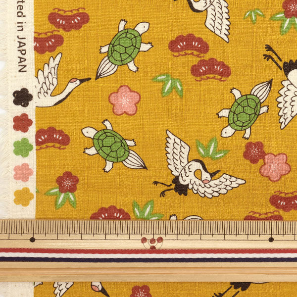 [수량 5에서] 천・원단 "Dobby Japanese Pattern Fukufuku Tsuruga Kiiro AP31904-3C"