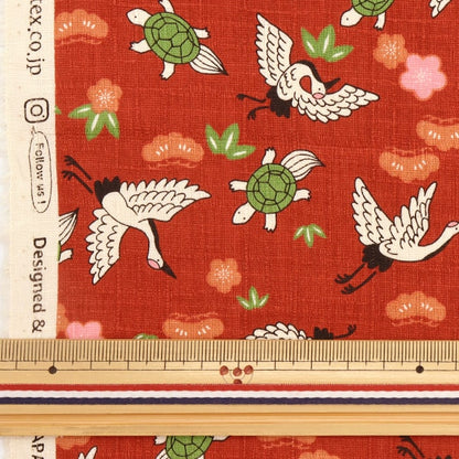 [From quantity 5] Fabric "Dobby Japanese pattern Fukufuku Tsurugame Red AP31904-3D"