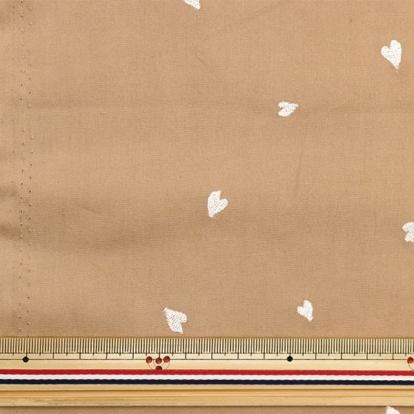 数量5から】 生地 『ソフトブロード 刺繍ハート ベージュ KOF-54BE