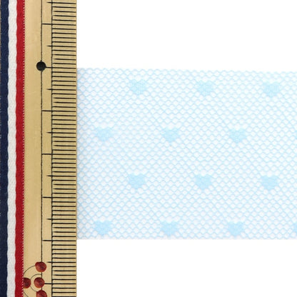 【数量5から】 リボン 『ソフトチュールリボン ハート約40mm幅 ブルー M7020H-40』