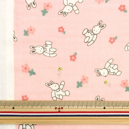 [From quantity 5] Fabric 『double gauze Plush rabbit and flower pink kts6902-b] COTTON KOBAYASHI