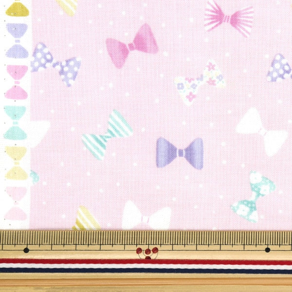 [From quantity 5] Fabric 『Sheeting Petit collection Ribbon Pink PTC-RIB-A]