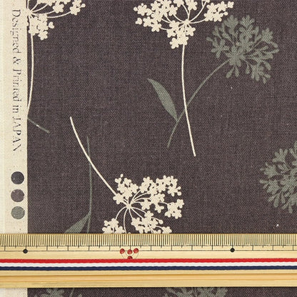 [From quantity 5] Fabric "Cotton hemp canvas flower pattern black kp9070-1e"