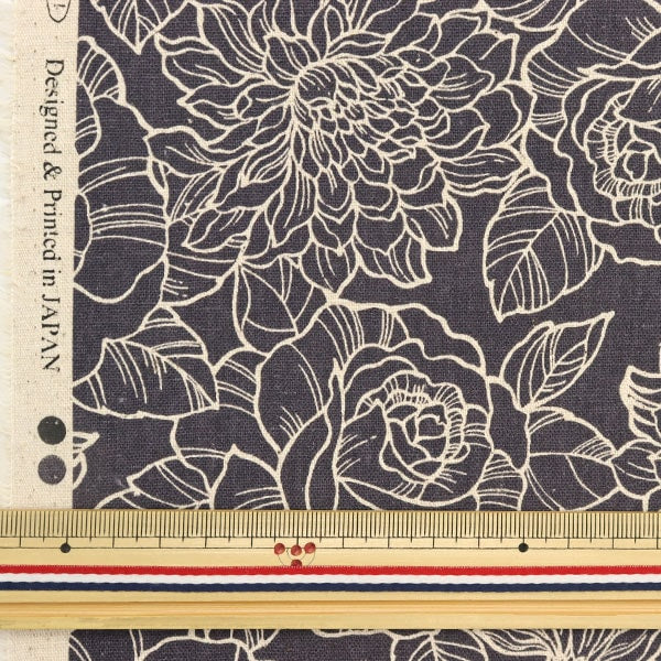 [From quantity 5] Fabric "Cotton hemp canvas flower pattern chak KP9070-2C"