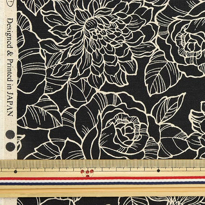 [From quantity 5] Fabric "Cotton hee canvas flower pattern black kp9070-2e"