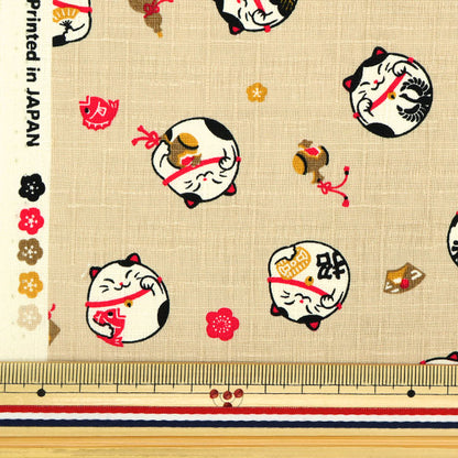 [From quantity 5] Fabric "Doby Fukufuku Maneki Cat Kinari AP32702-2A"