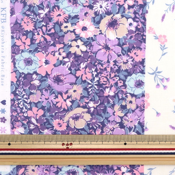 [À partir de 5] tissu "Emiko Collection Slab Cross Bouquet Violet Sec2502-V"