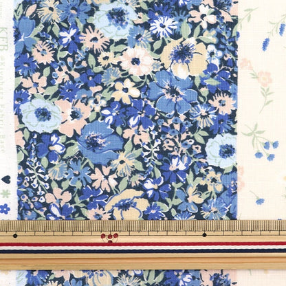 [De la quantité 5] tissu "Emiko Collection Slal Cross Bouquet Blue Sec2502-BL"