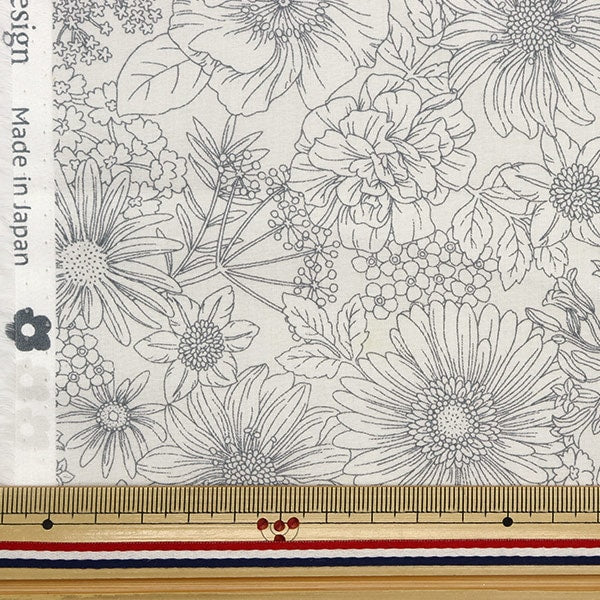 [De la cantidad 5] Fabric "60 Tela de jardín de flores de préstamo Blanco x gris 60LA-FG23-H"