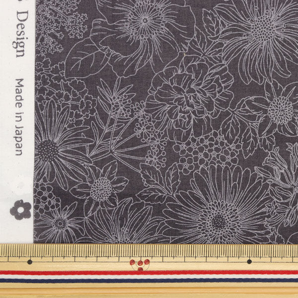 [From quantity 5] Fabric "60 loan flower garden soft textureFabric Black x White 60LA-FG23-L "