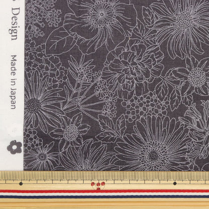 [De la cantidad 5] Fabric "60 Préstamo Jardín de flores Textura suave Tela negra x blanca 60LA-FG23-L"