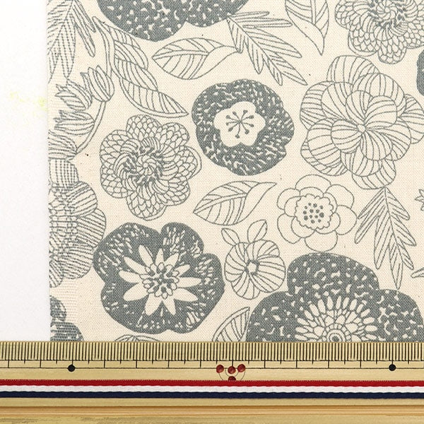 [From quantity 5] Fabric 『Sheeting Pallet line drawn floral ivory 144-8047-A4] [Yuzawayaoriginal】