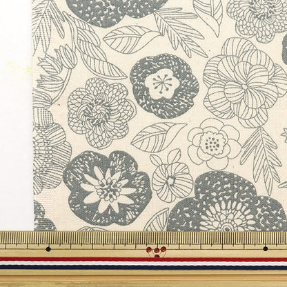 [From quantity 5] Fabric 『Sheeting Pallet line drawn floral ivory 144-8047-A4] [Yuzawayaoriginal】