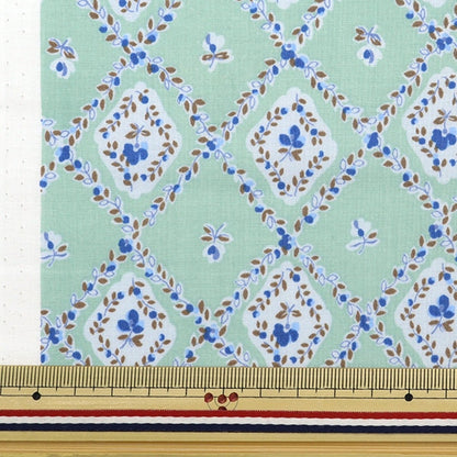 [De la cantidad 5] Fabric "60 Procesamiento de préstamos Processing Motif Square Mint Floral Mint SC10506-D"