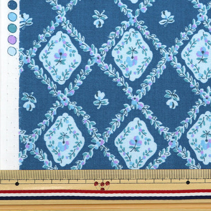 [From quantity 5] Fabric "60 loan software processing square motif small floral pattern blue SC10506-E"