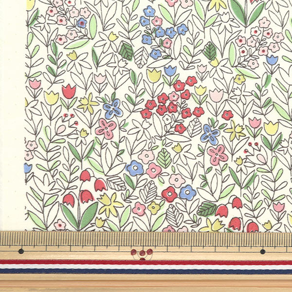 [Aus Menge 5] Stoff "Breites kleines Blumenmuster rot x weiß KTS6921-A" COTTON KOBAYASHI