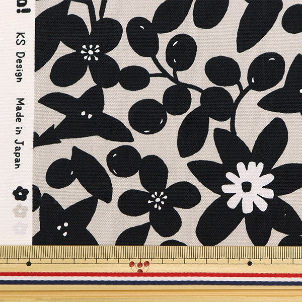 [From quantity 5] Fabric 『Oxford Silhouette Flower Beige Black SOPOA-Varyo-E] [Yuzawayaoriginal】