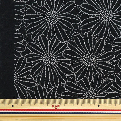 [From quantity 5] Fabric "Cotton hemp canvas lacquer print flower black KTS6957-E" COTTON KOBAYASHI