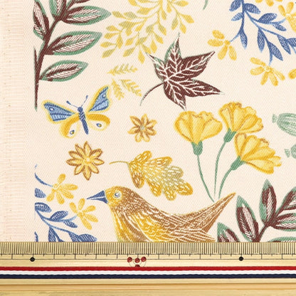 [De la cantidad 5] Tela "Bájaros estampados de sarga con Choco Yellow KTS6953-C" COTTON KOBAYASHI