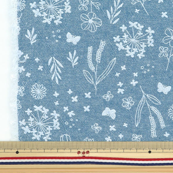 [De la quantité 5] tissu "iMadoki reste filant teint Shambray Wild Flower Blue IMAF-16BL"