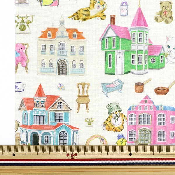 [De la cantidad 5] Fabric "60 Préstamo impreso digital 22 Fabric Nana Color Doll House Off-White DP-4430-4A"