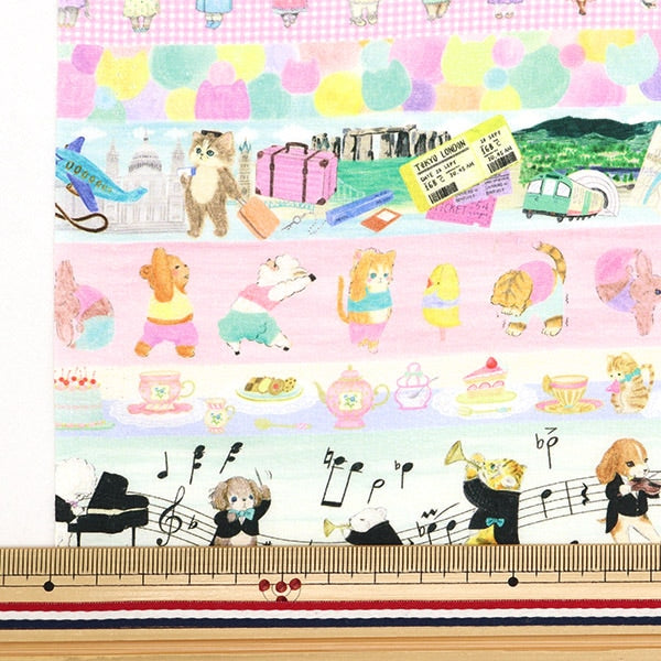 [수량 5에서] 천・원단 "60 고독한 디지털 프린트 22Fabric Hobby Border Pink X Sax DP-4430-6A"