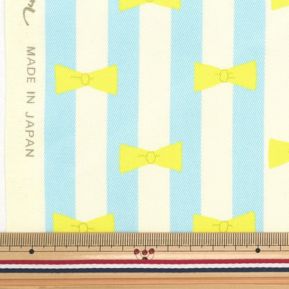 [From quantity 5] Fabric "Twill print Ribbon& Stripe Lemon Skash KTS6916-C] COTTON KOBAYASHI